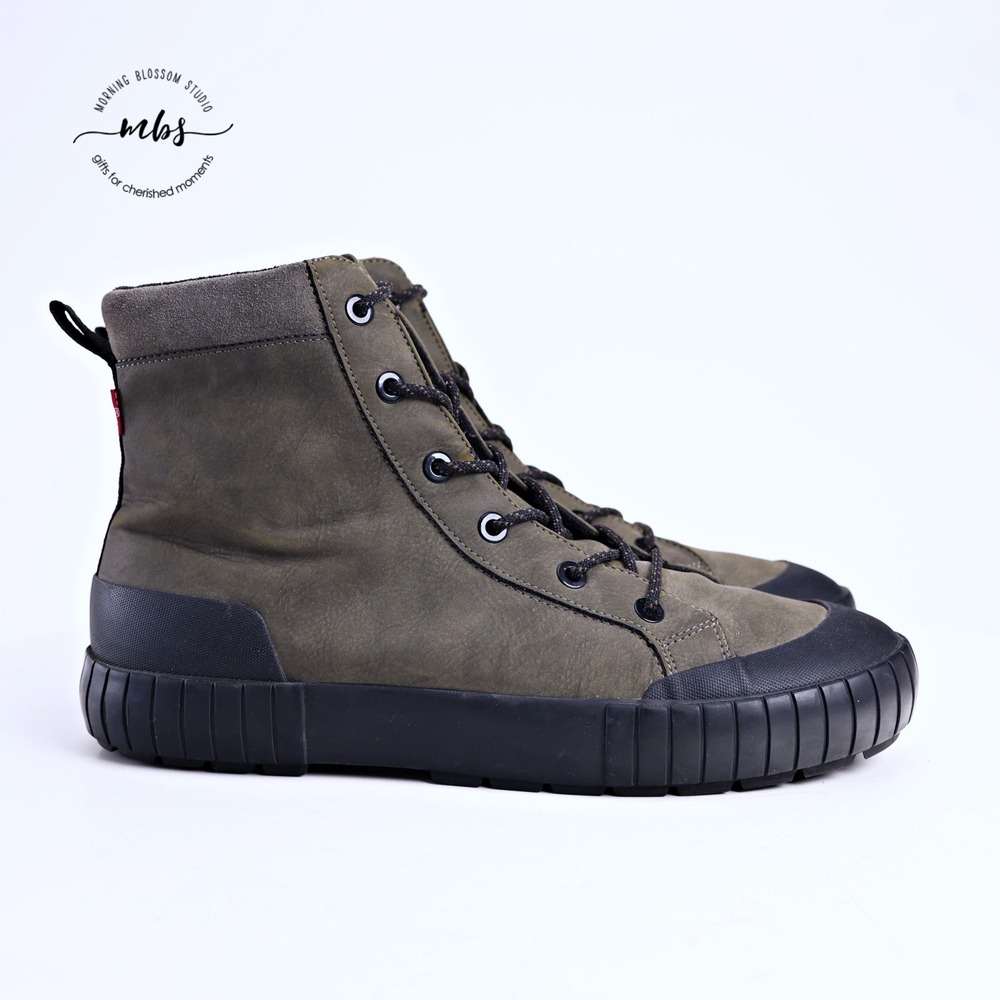 Levi's La Paz High Top Round Toe Utility Casual Boots Olive Green Black Men 13
